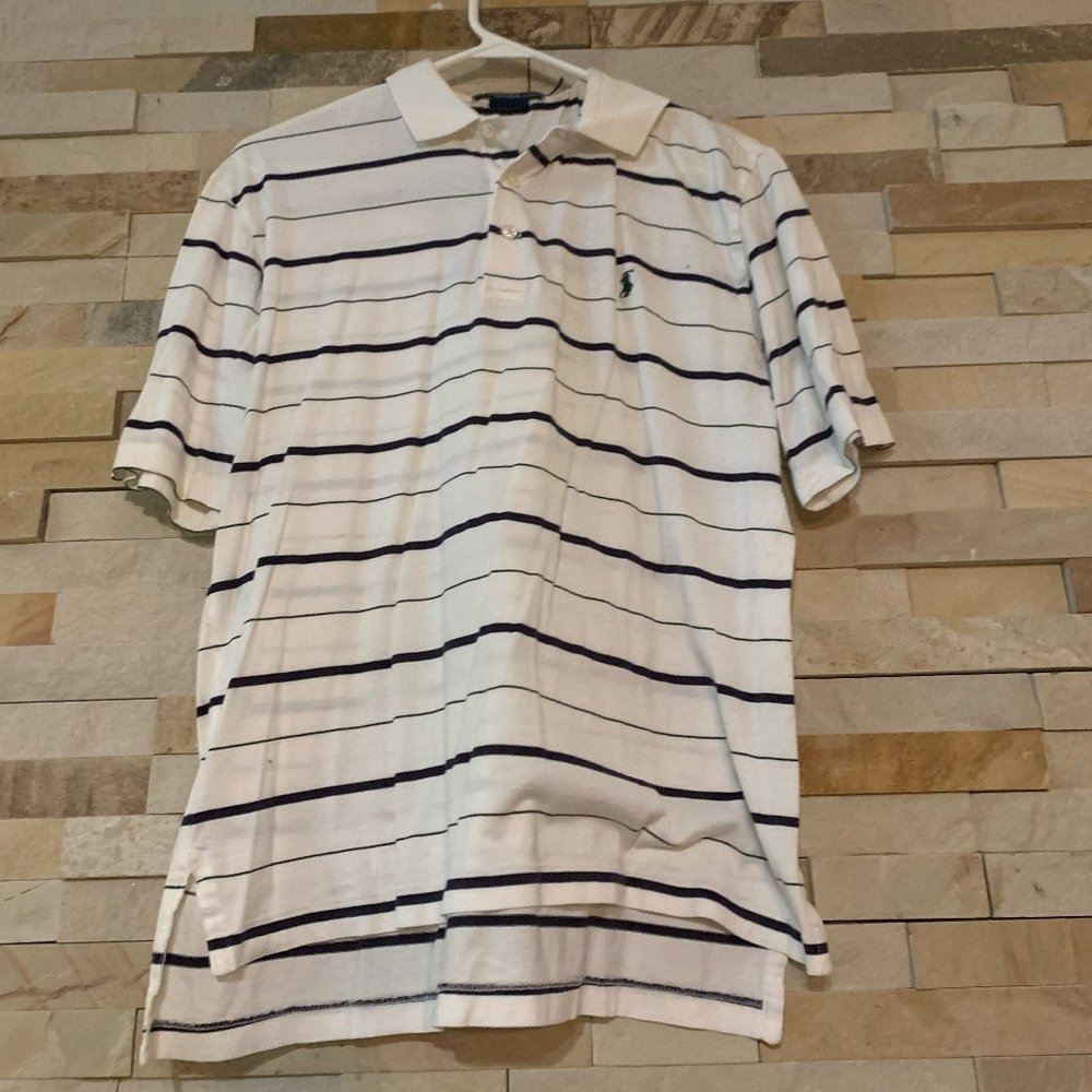 Polo by Ralph Lauren White with Black Stripes Golf Fit, SZ Small